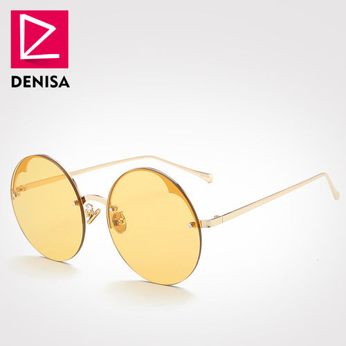 DENISA Fashion Unisex Vintage Round Sunglasses Women Men Steampunk Rimless Glasses Black Red Sun Glasses UV400 zonnebril G17075