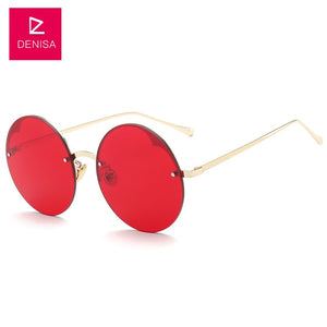 DENISA Fashion Unisex Vintage Round Sunglasses Women Men Steampunk Rimless Glasses Black Red Sun Glasses UV400 zonnebril G17075