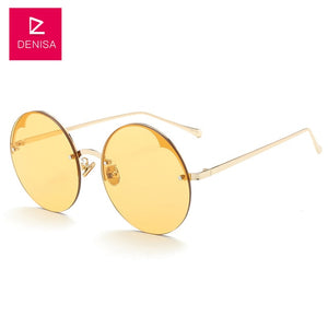 DENISA Fashion Unisex Vintage Round Sunglasses Women Men Steampunk Rimless Glasses Black Red Sun Glasses UV400 zonnebril G17075