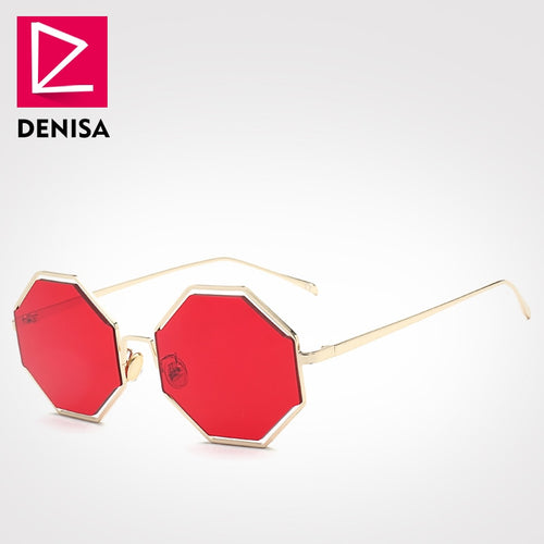 DENISA Fashion Retro Octagon Sunglasses Women Men Metal Frame Polygon Unisex Sun Glasses UV400 lunette de soleil femme G778