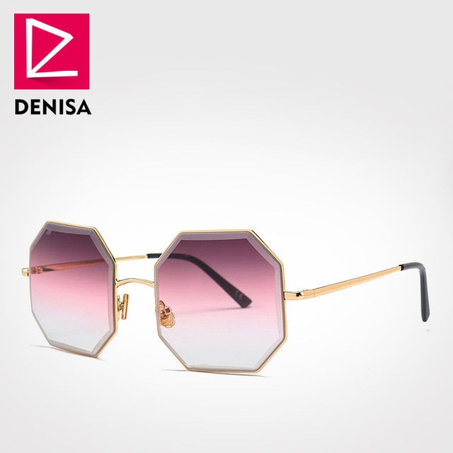 DENISA Brand Vintage Octagon Sunglasses Men Women Red Glasses Retro Polygone Sun Glasses Women UV400 gafas de sol mujer G18937