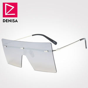 DENISA Shield Oversized Sunglasses Women Men Trendy Glasses Vintage Square Rimless Sun Glasses UV400 lunette soleil homme G18076