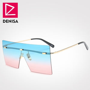 DENISA Shield Oversized Sunglasses Women Men Trendy Glasses Vintage Square Rimless Sun Glasses UV400 lunette soleil homme G18076