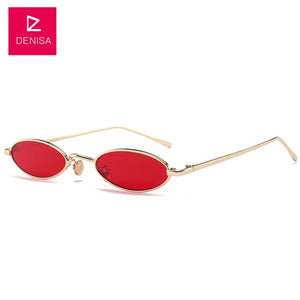 DENISA Steampunk Small Oval Sunglasses Women Men Brand Designer Yellow Red Retro Sun Glasses UV400 Unisex Glasses 31036