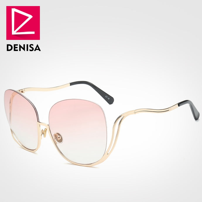 DENISA Trendy Semi-rimless Sunglasses Women Fashion Round Big Glasses Retro Oversized Eyewear Men UV400 Zonnebril Dames G17070