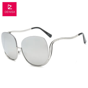 DENISA Trendy Semi-rimless Sunglasses Women Fashion Round Big Glasses Retro Oversized Eyewear Men UV400 Zonnebril Dames G17070