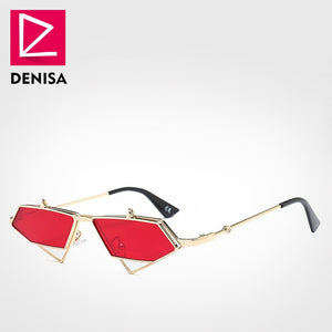 DENISA Famous Luxury Brand Steampunk Sunglasses Men Vintage Irregular Red Lens Sun Glasses Women UV400 gafas de sol mujer G23019