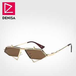 DENISA Famous Luxury Brand Steampunk Sunglasses Men Vintage Irregular Red Lens Sun Glasses Women UV400 gafas de sol mujer G23019
