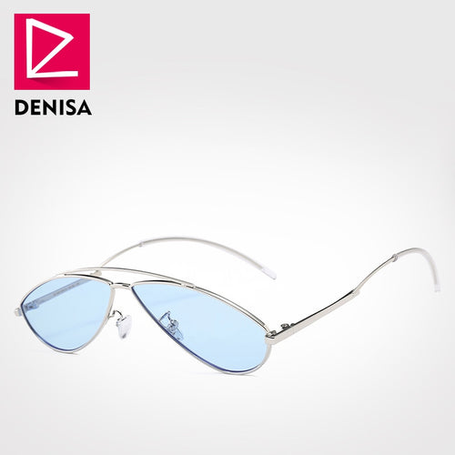 DENISA New Fashion Oval Frog Sunglasses Men Retro Small Pilot Sun Glasses UV400 Unisex Red Yellow Glasses High Quality G31062