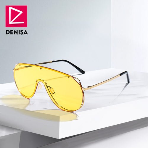 DENISA Retro One Piece Shield Sunglasses Men 2019 Fashion Trendy Rimless Oversized Sun Glasses For Women UV400 zonnebril G22076