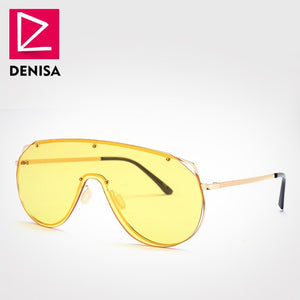 DENISA Retro One Piece Shield Sunglasses Men 2019 Fashion Trendy Rimless Oversized Sun Glasses For Women UV400 zonnebril G22076