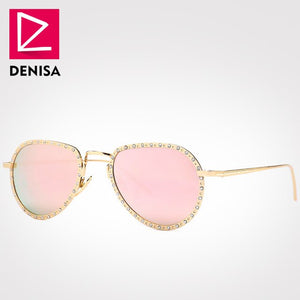 DENISA High Quality Clear Piloot Sunglasses Men 2019 Aviation Sun Glasses Women Rhinestone Glasses UV400 zonnebril dames G693