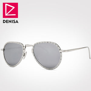 DENISA High Quality Clear Piloot Sunglasses Men 2019 Aviation Sun Glasses Women Rhinestone Glasses UV400 zonnebril dames G693